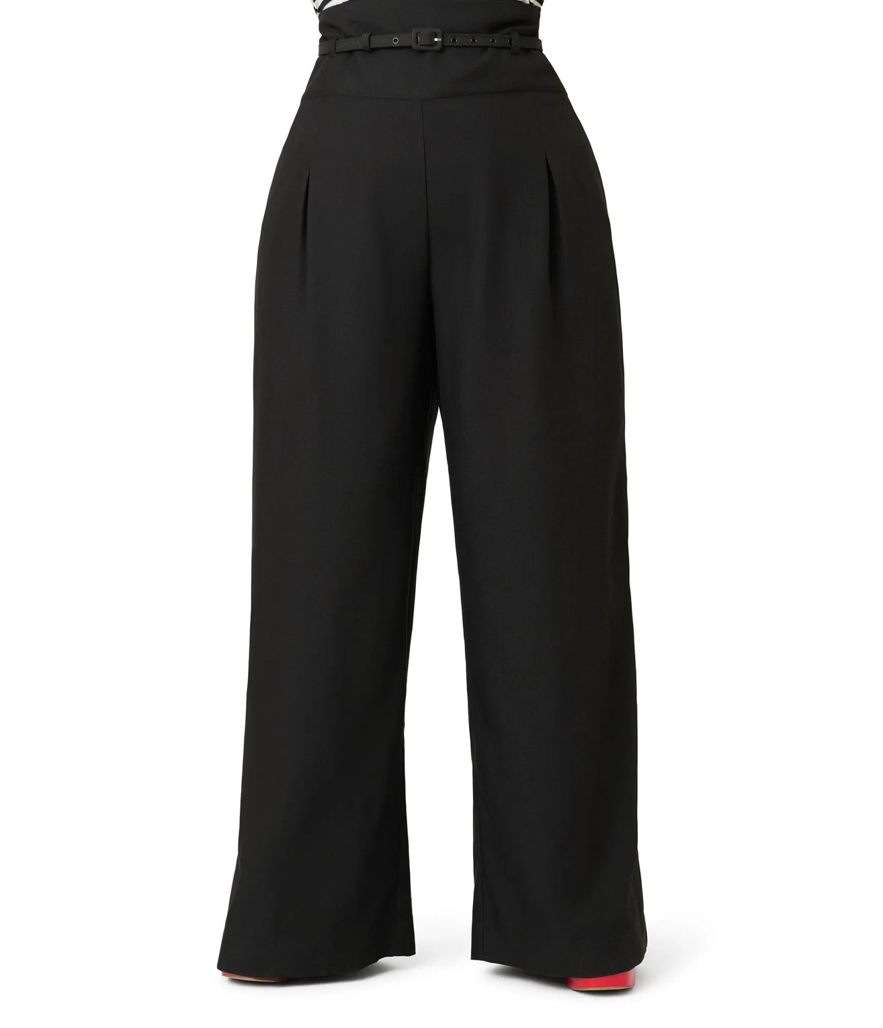 Unique Vintage Plus Size Black Wide Leg Pleated Pants Comfortable Travel Wear
