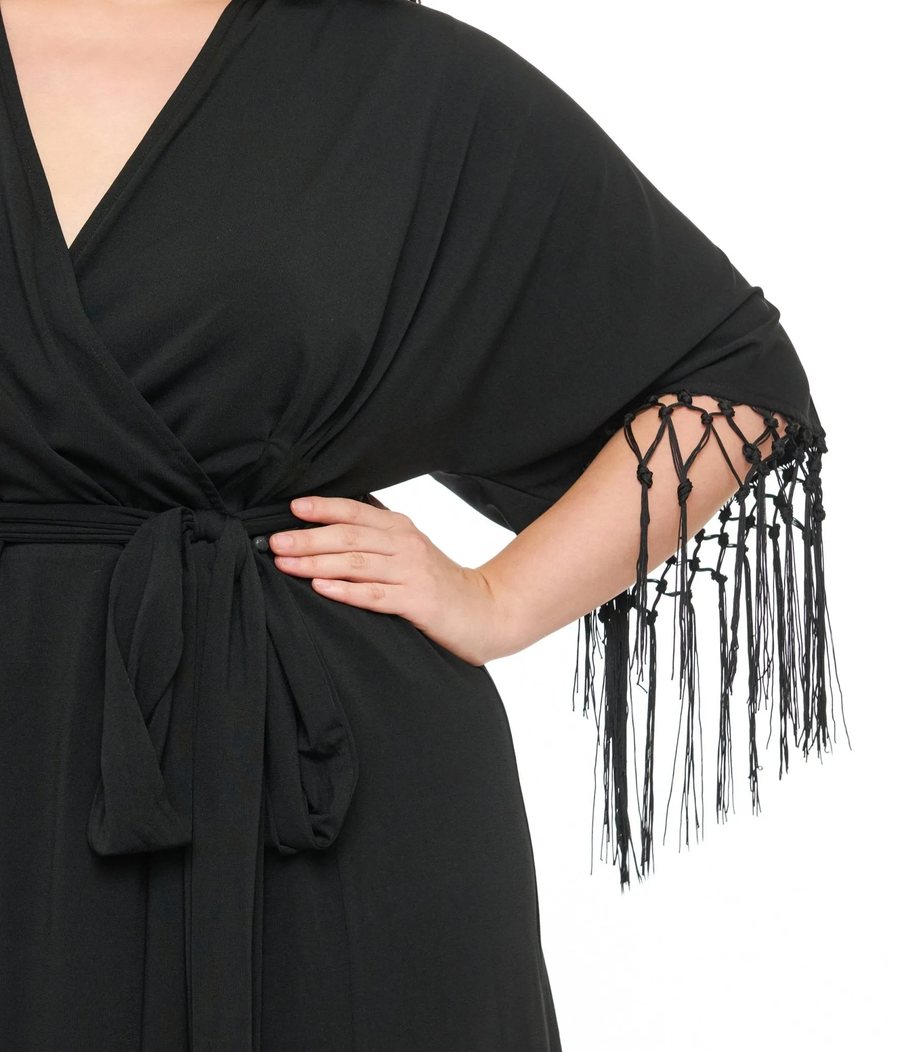 Unique Vintage Plus Size Black Wrap Midi Dress Casual Everyday Look