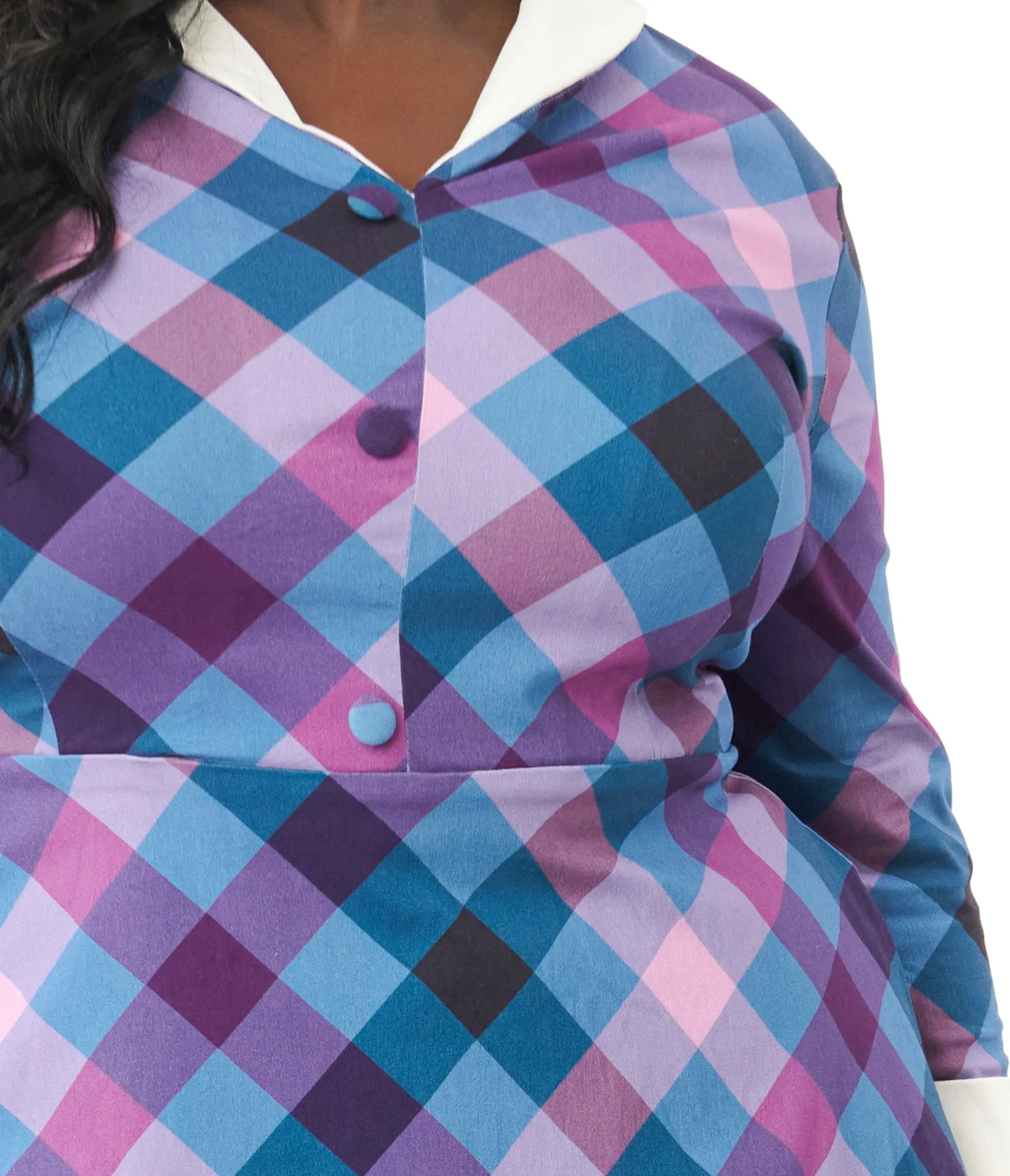 Unique Vintage Plus Size Blue & Purple Madras Plaid Shirt Dress Casual Everyday Look
