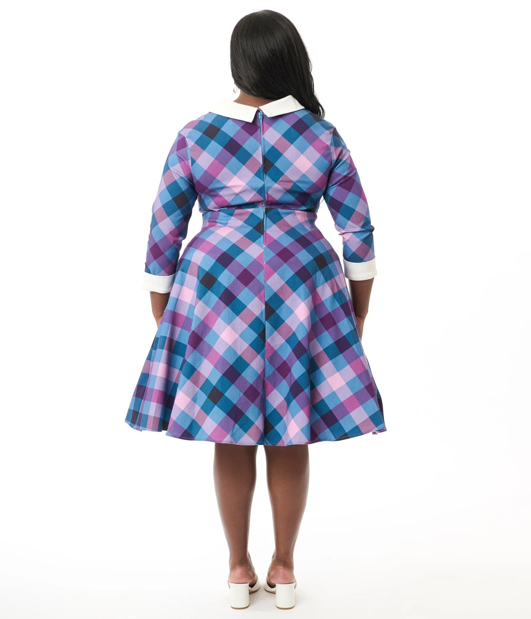 Unique Vintage Plus Size Blue & Purple Madras Plaid Shirt Dress Casual Everyday Look