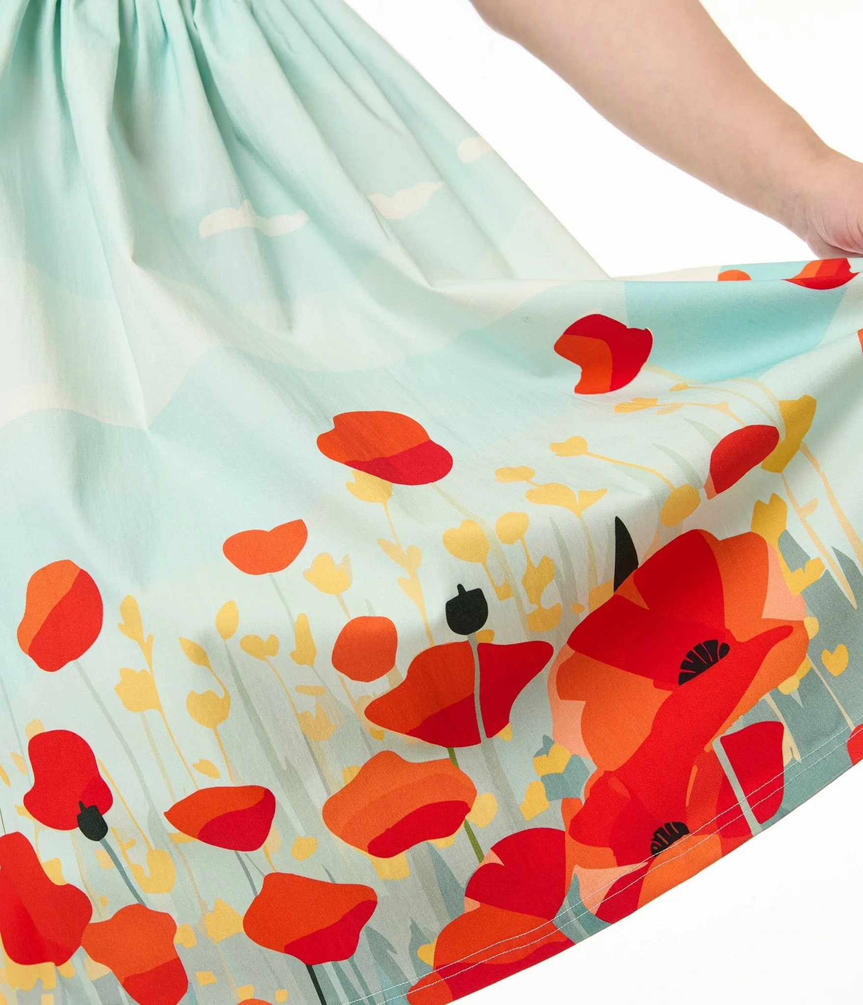 Unique Vintage Plus Size Blue Sky & Poppy Field Sleeveless Swing Dress Casual Everyday Look
