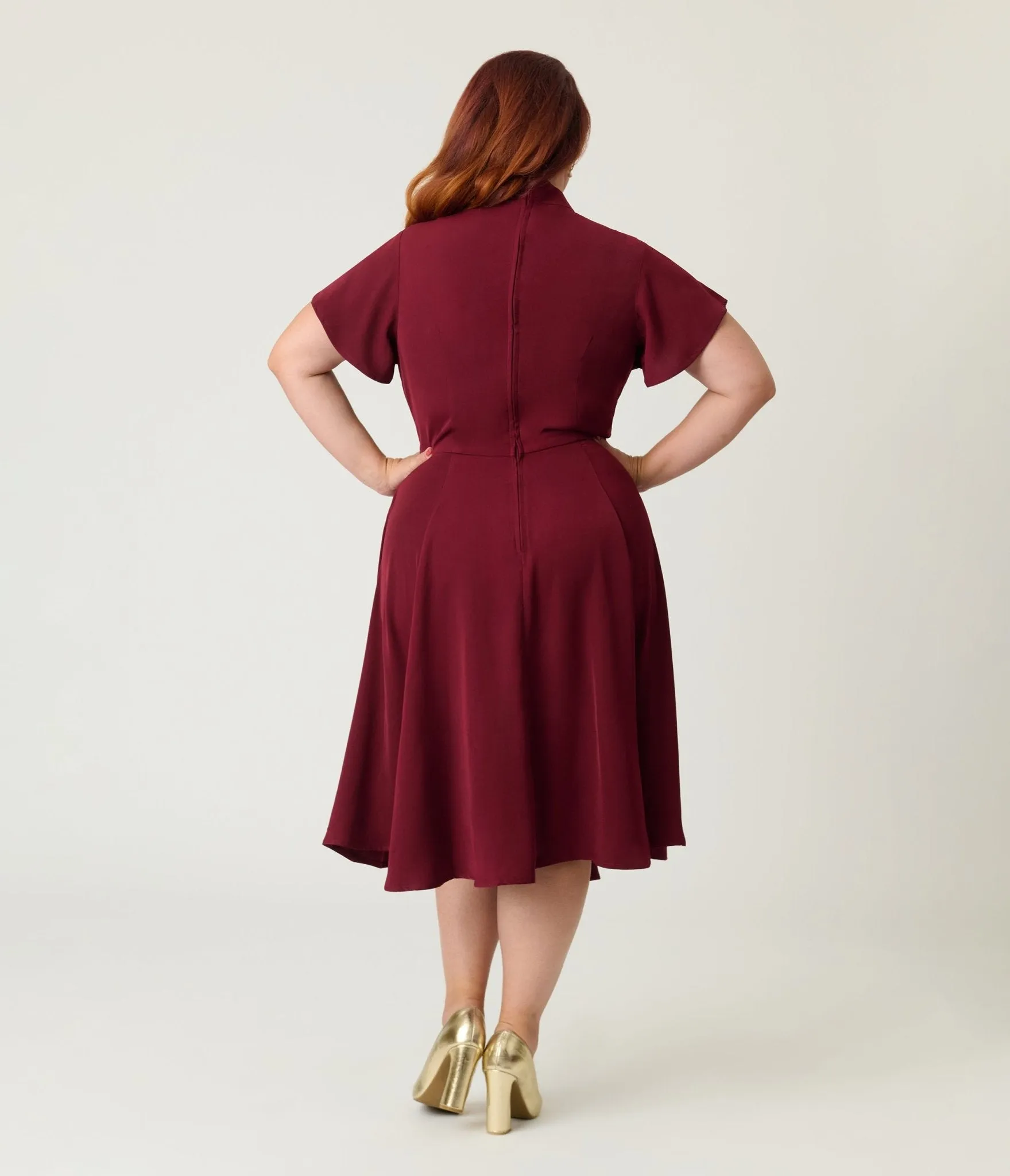 Unique Vintage Plus Size Burgundy Evil Eye Baltimore Swing Dress Casual Everyday Look