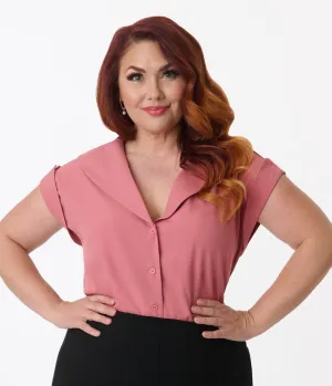 Unique Vintage Plus Size Dark Rose Twill Sleeveless Blouse Easy Date Night