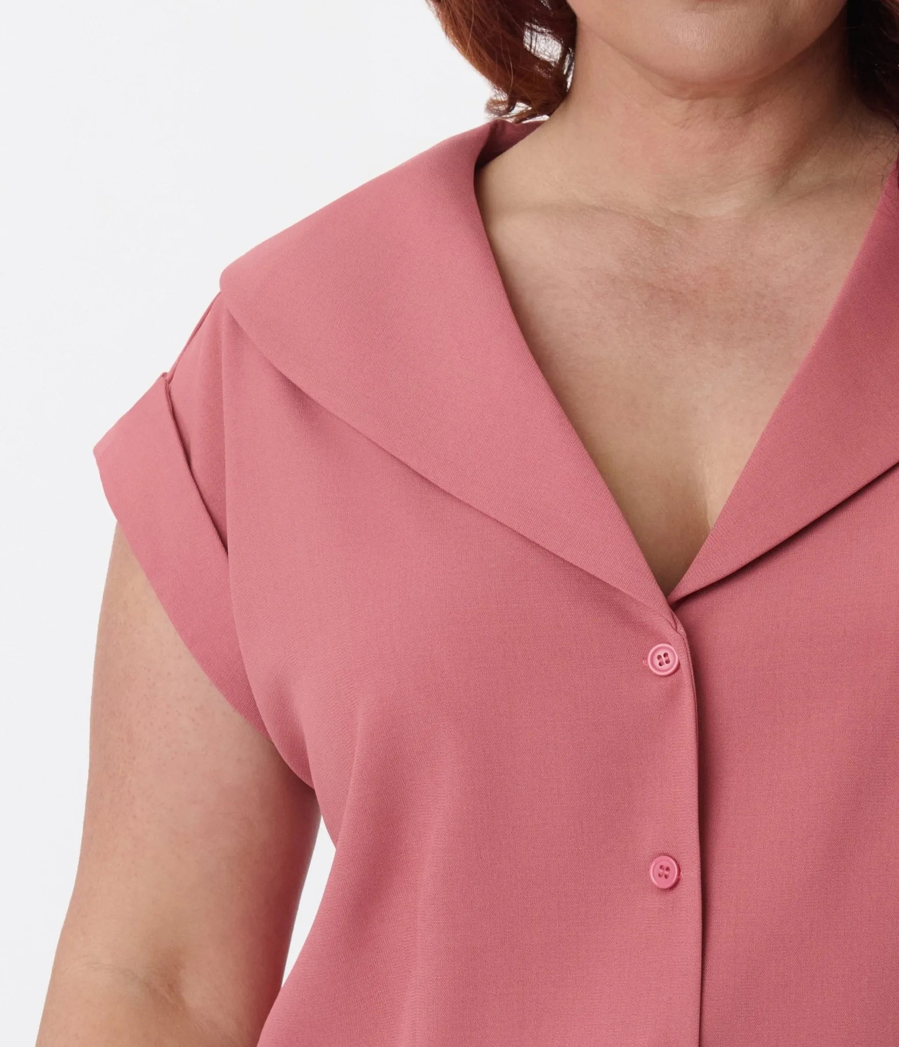 Unique Vintage Plus Size Dark Rose Twill Sleeveless Blouse Easy Date Night