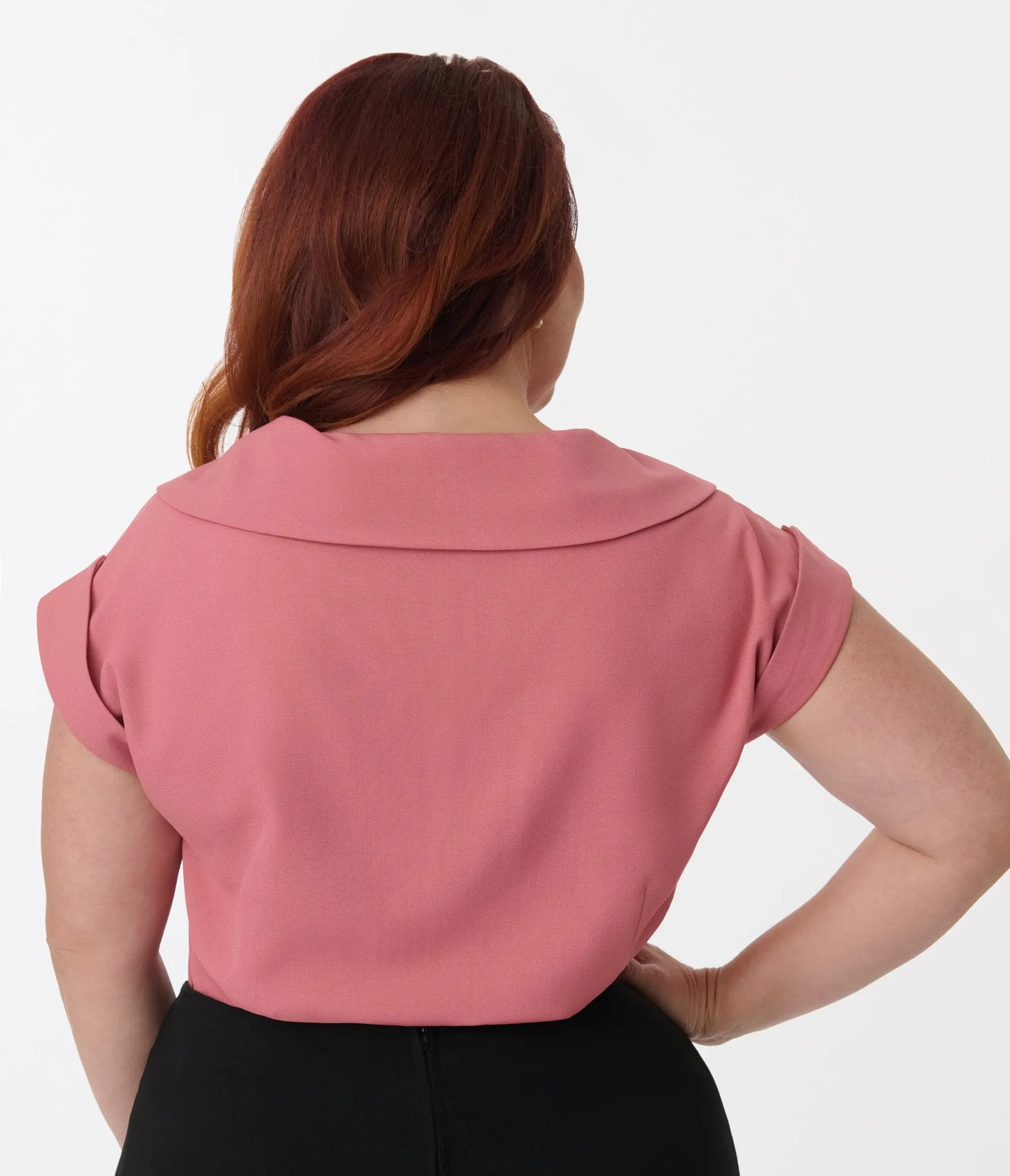 Unique Vintage Plus Size Dark Rose Twill Sleeveless Blouse Easy Date Night