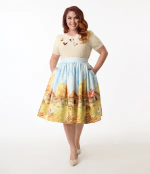 Unique Vintage Plus Size Farm Print Gellar Swing Skirt Comfortable Travel Wear
