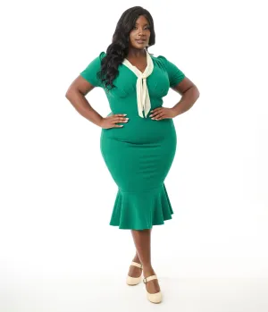 Unique Vintage Plus Size Forest Green Holloway Wiggle Dress Casual Everyday Look