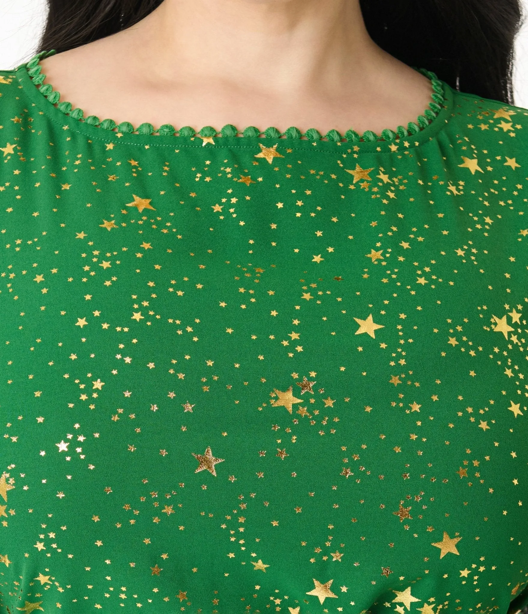 Unique Vintage Plus Size Green & Gold Star Swing Dress Casual Everyday Look