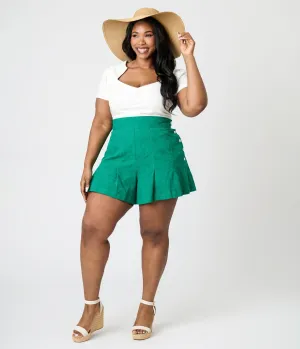 Unique Vintage Plus Size Green Floral Joyce Shorts Comfortable Travel Wear
