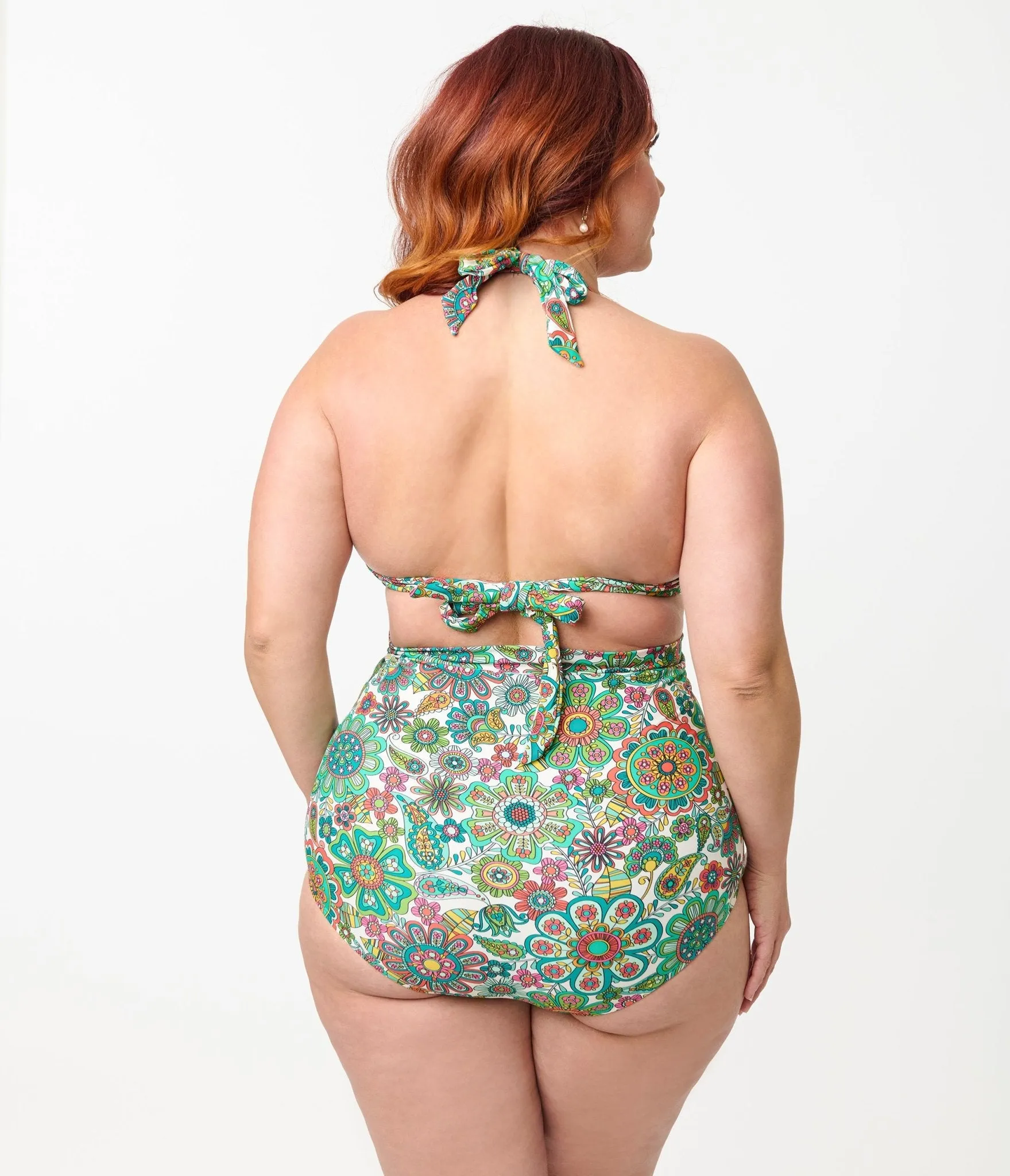 Unique Vintage Plus Size Green Kaleidoscope Monroe Swim Bottom Beach Vacation Ready