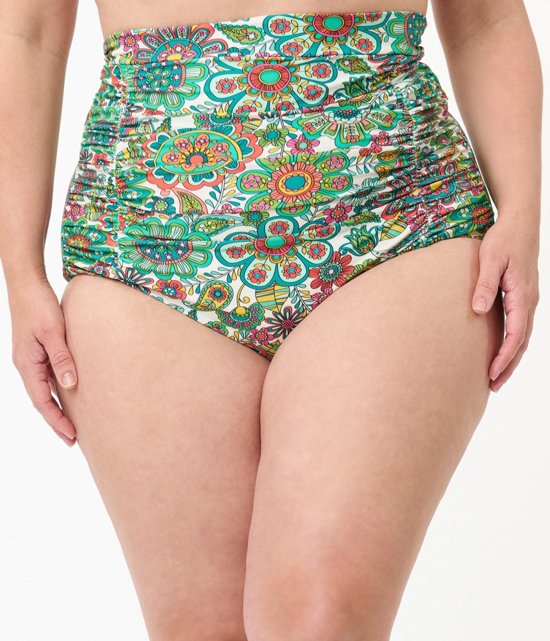 Unique Vintage Plus Size Green Kaleidoscope Monroe Swim Bottom Beach Vacation Ready
