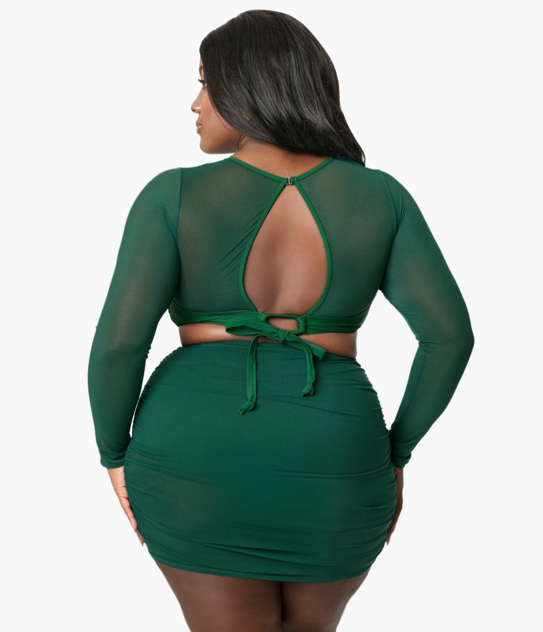 Unique Vintage Plus Size Green Shirred Skirt Swim Bottom Beach Vacation Ready