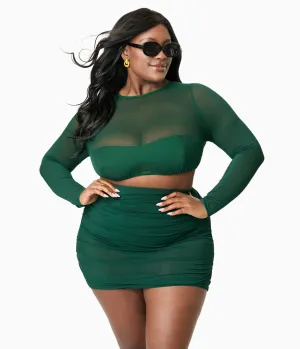 Unique Vintage Plus Size Green Shirred Skirt Swim Bottom Beach Vacation Ready