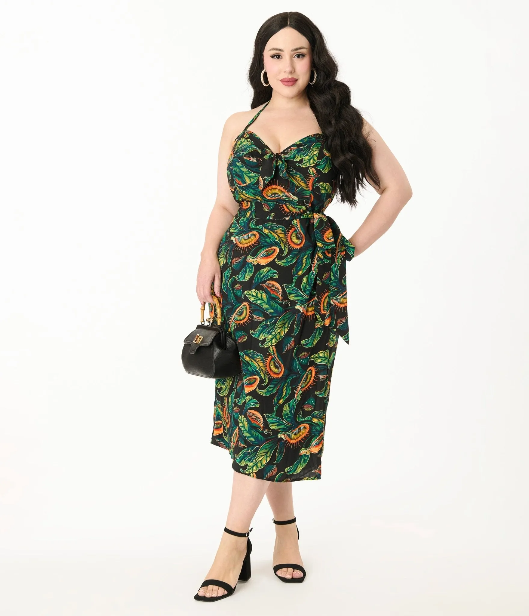 Unique Vintage Plus Size Green Venus Fly Trap Leilani Sarong Dress Casual Everyday Look