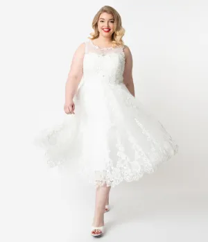 Unique Vintage Plus Size Ivory Lace & Tulle Riviera Bridal Dress Casual Everyday Look