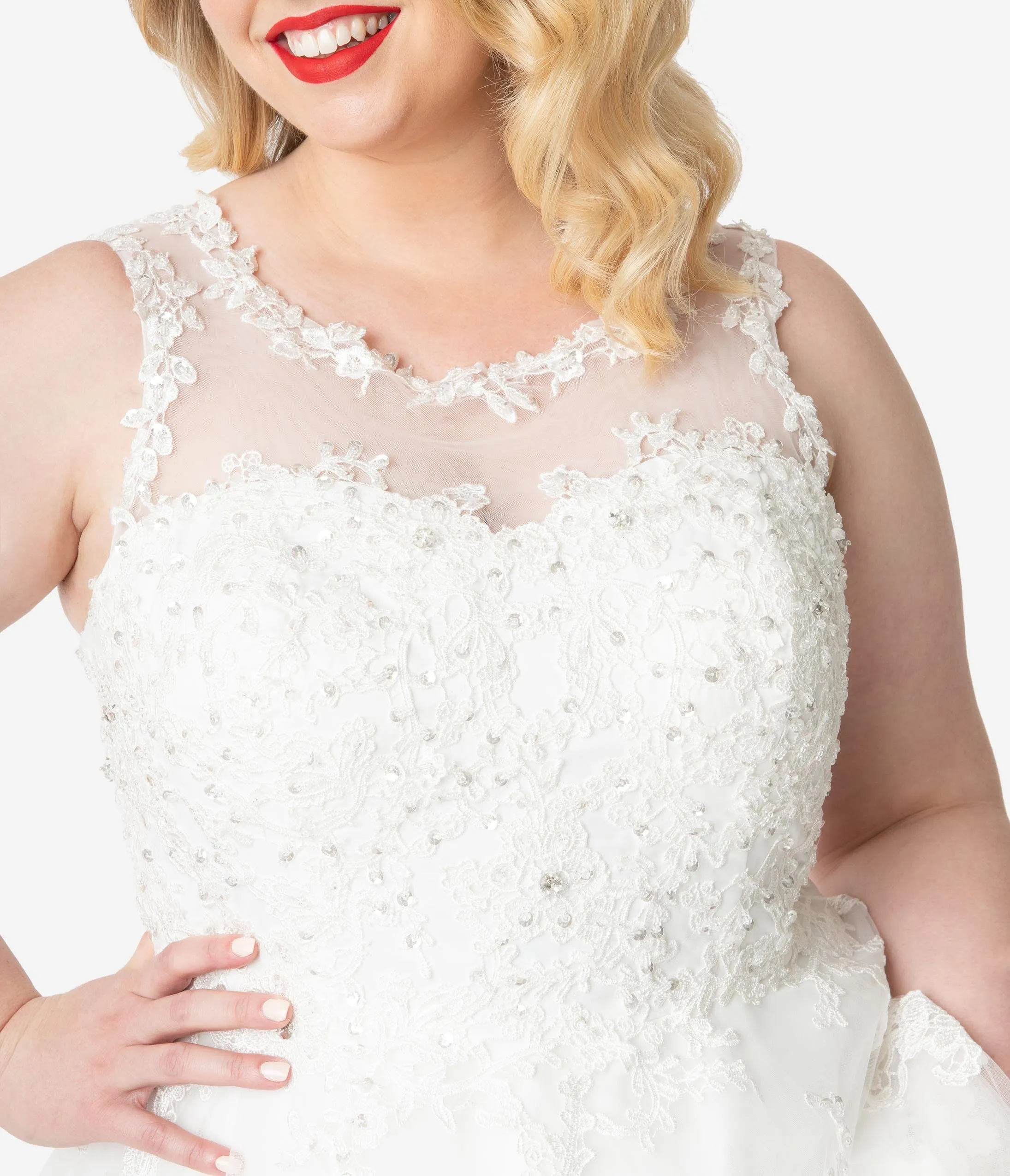 Unique Vintage Plus Size Ivory Lace & Tulle Riviera Bridal Dress Casual Everyday Look