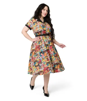 Unique Vintage Plus Size Magazine Print Alexis Swing Dress Casual Everyday Look