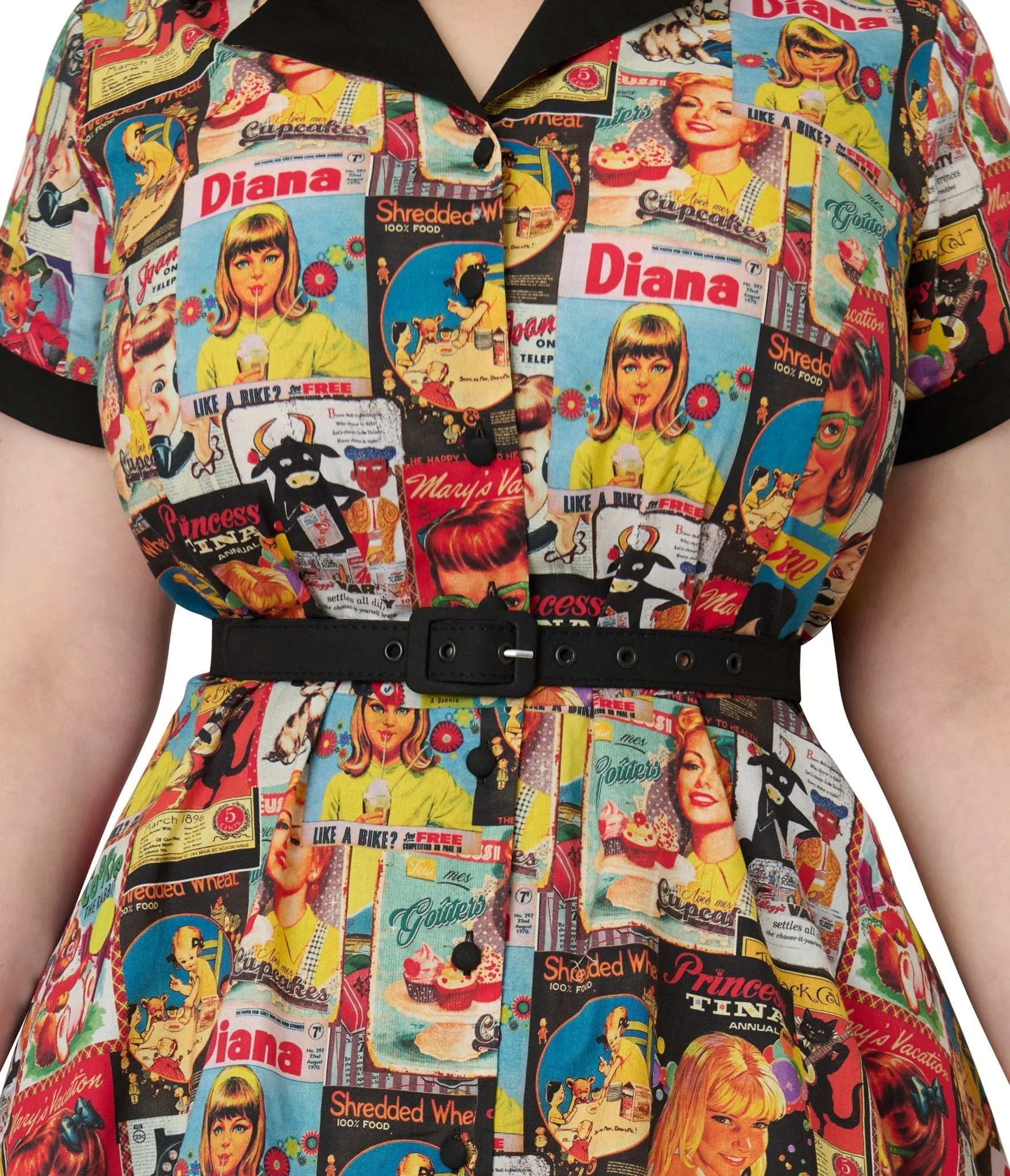 Unique Vintage Plus Size Magazine Print Alexis Swing Dress Casual Everyday Look