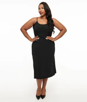 Unique Vintage Plus Size Midi Length Black Stretch Slip Party Look