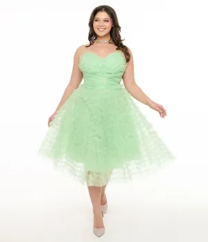 Unique Vintage Plus Size Mint Green Glitter Tulle Cupcake Swing Dress Casual Everyday Look