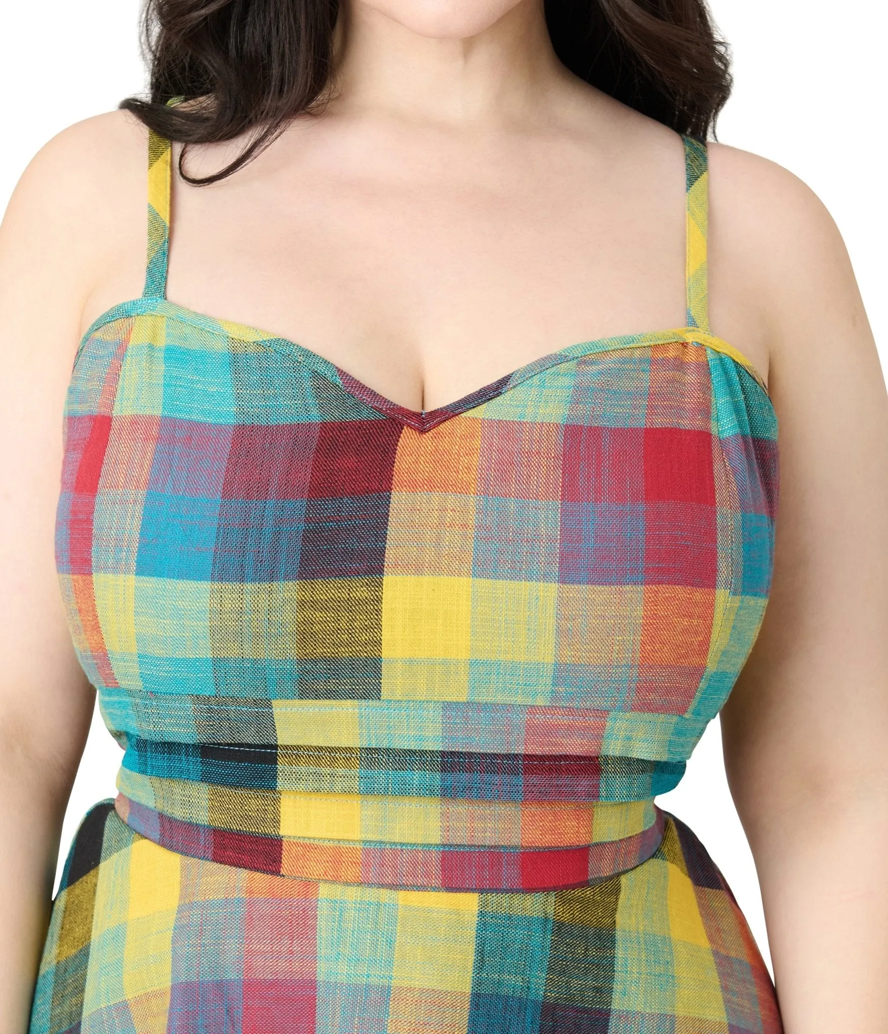 Unique Vintage Plus Size Multicolor Plaid Cotton Flare Dress Casual Everyday Look