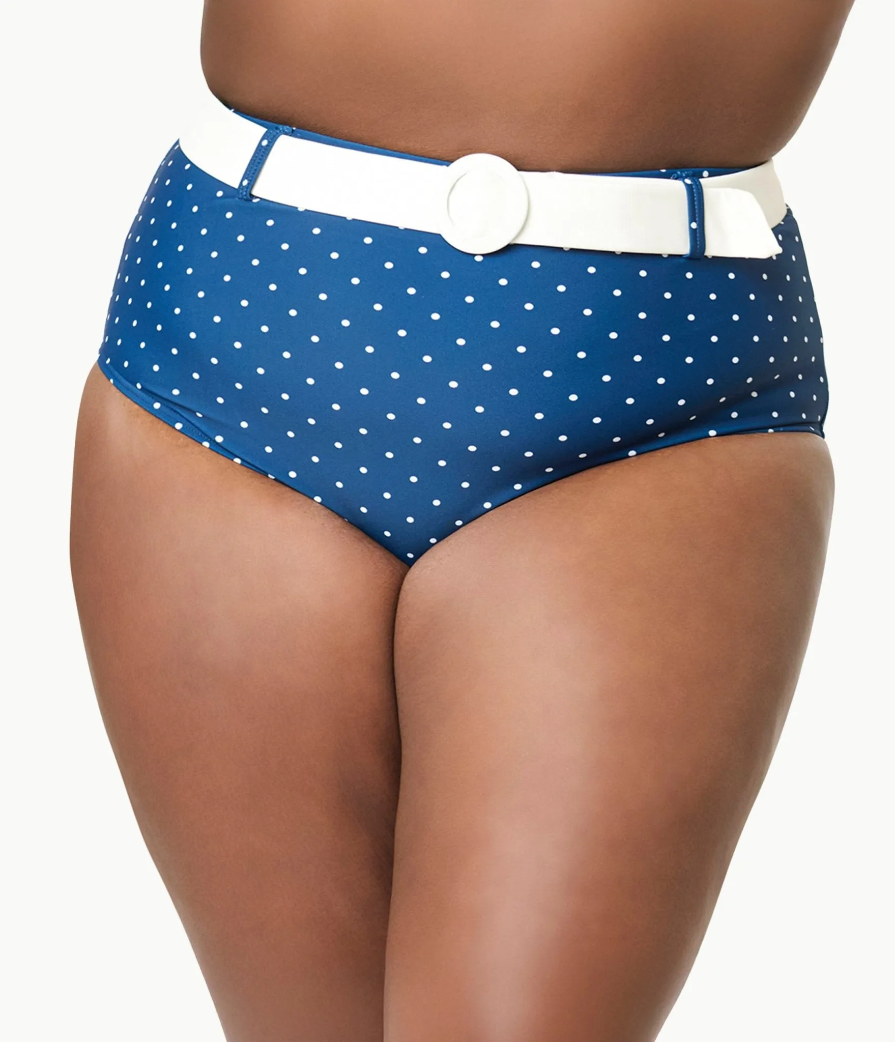 Unique Vintage Plus Size Navy & White Pin Dot Halter Swim Top Beach Vacation Ready