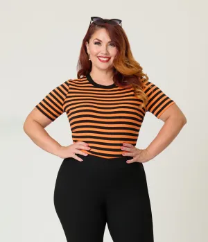 Unique Vintage Plus Size Orange & Black Stripe Back To Basics Top Easy Date Night