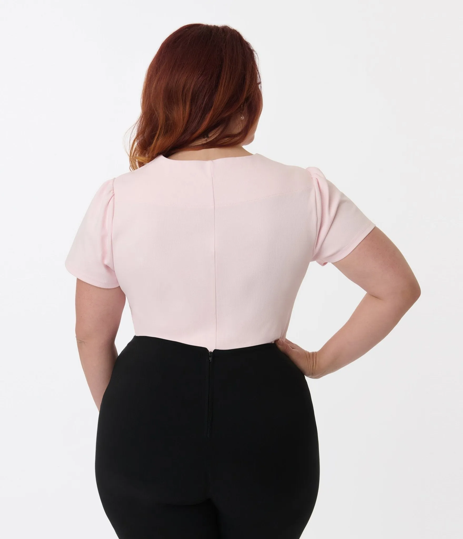 Unique Vintage Plus Size Pale Pink Pentagon Collar Knit Top Easy Date Night