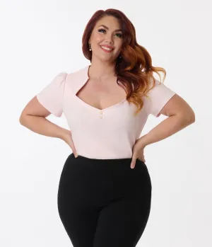 Unique Vintage Plus Size Pale Pink Pentagon Collar Knit Top Easy Date Night