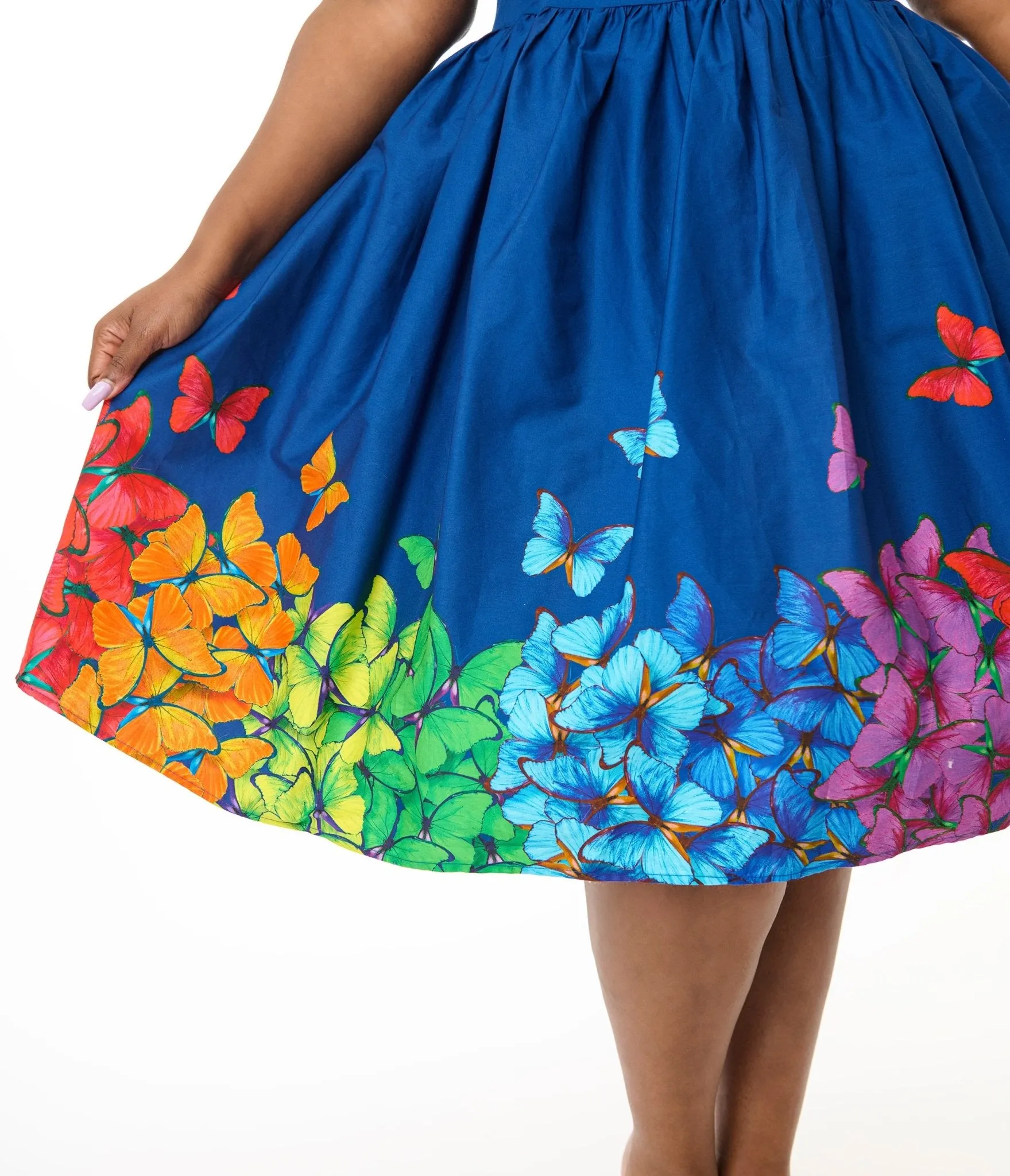 Unique Vintage Plus Size Rainbow Butterfly Cotton Bobbie Swing Dress Casual Everyday Look