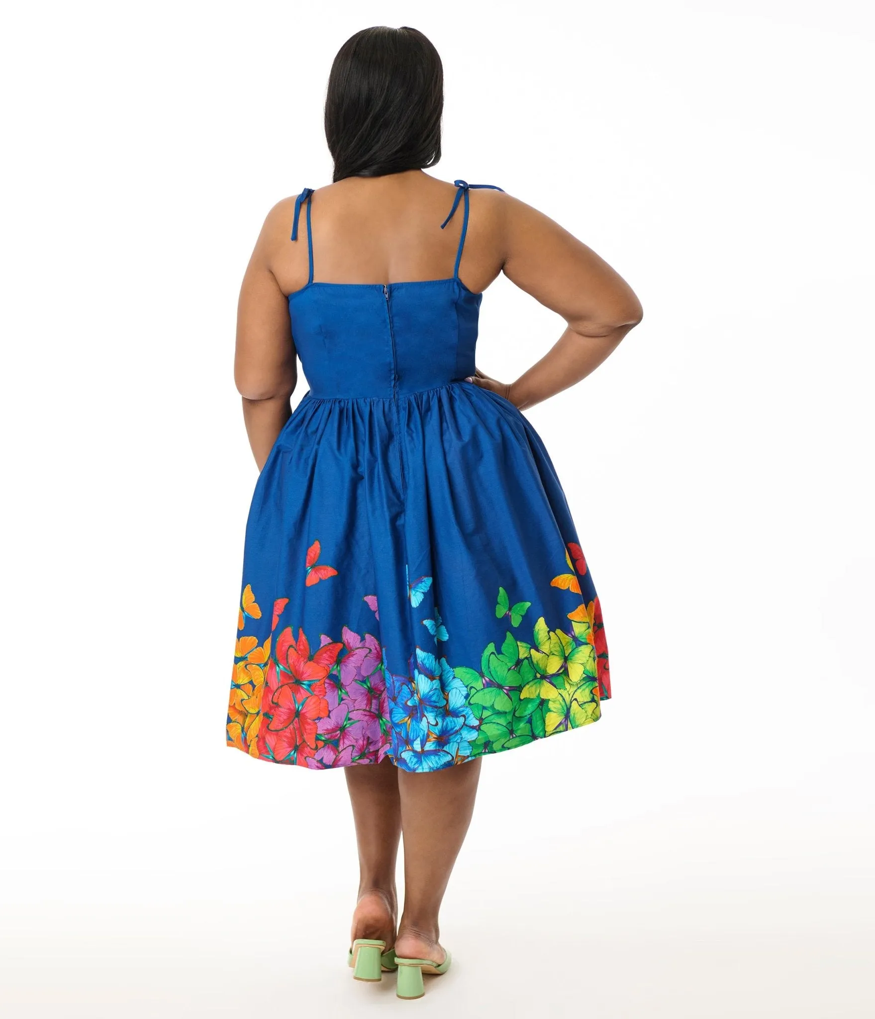 Unique Vintage Plus Size Rainbow Butterfly Cotton Bobbie Swing Dress Casual Everyday Look