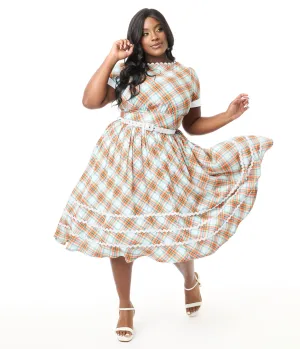 Unique Vintage Plus Size Rainbow Plaid Swing Dress Casual Everyday Look