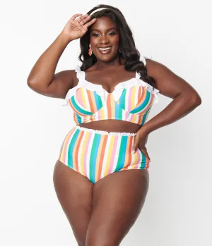 Unique Vintage Plus Size Rainbow Striped Cape May Swim Bottoms Beach Vacation Ready