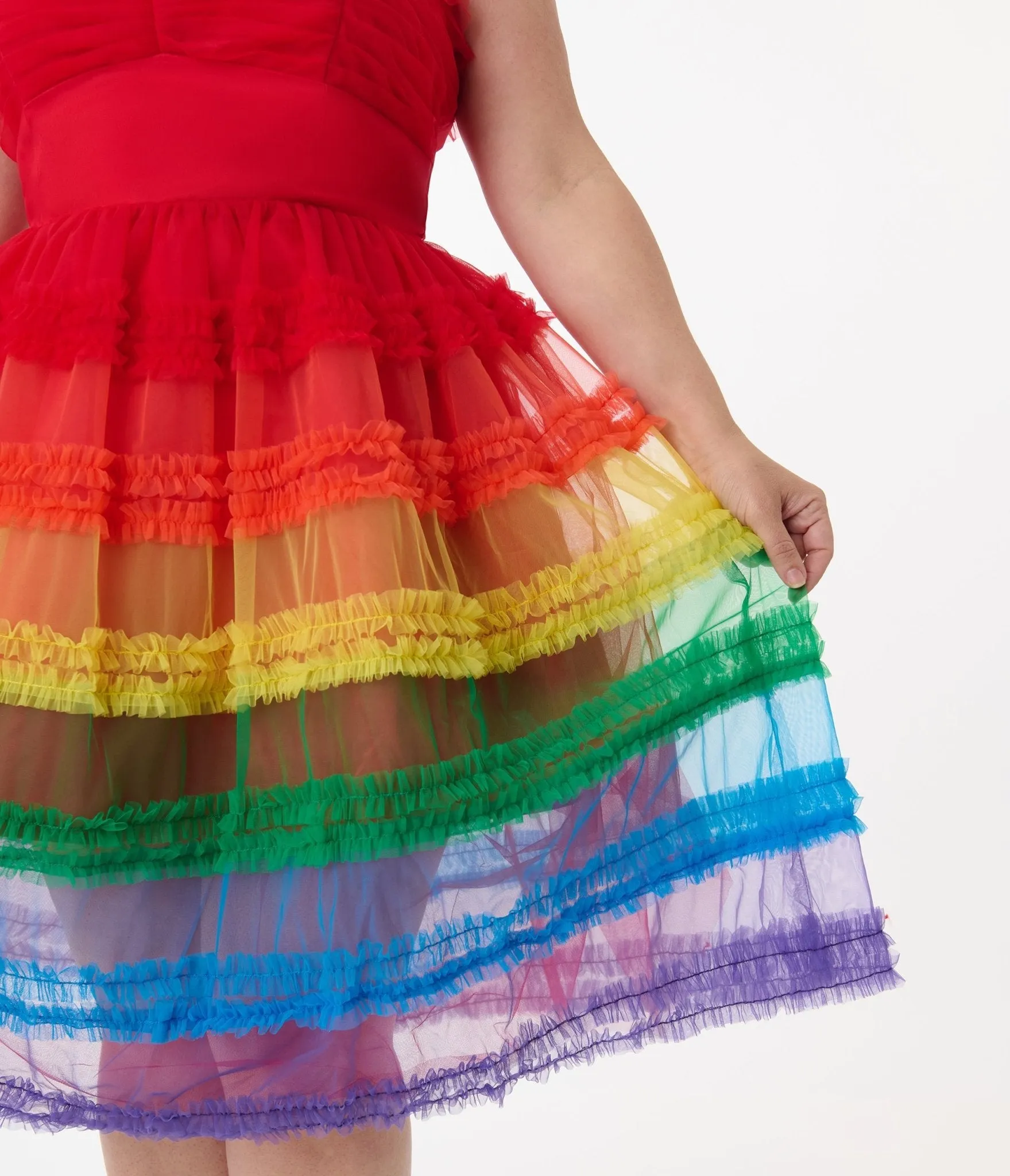 Unique Vintage Plus Size Rainbow Tiered Sheer Midi Dress Casual Everyday Look