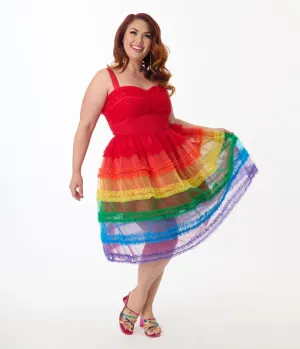 Unique Vintage Plus Size Rainbow Tiered Sheer Midi Dress Casual Everyday Look