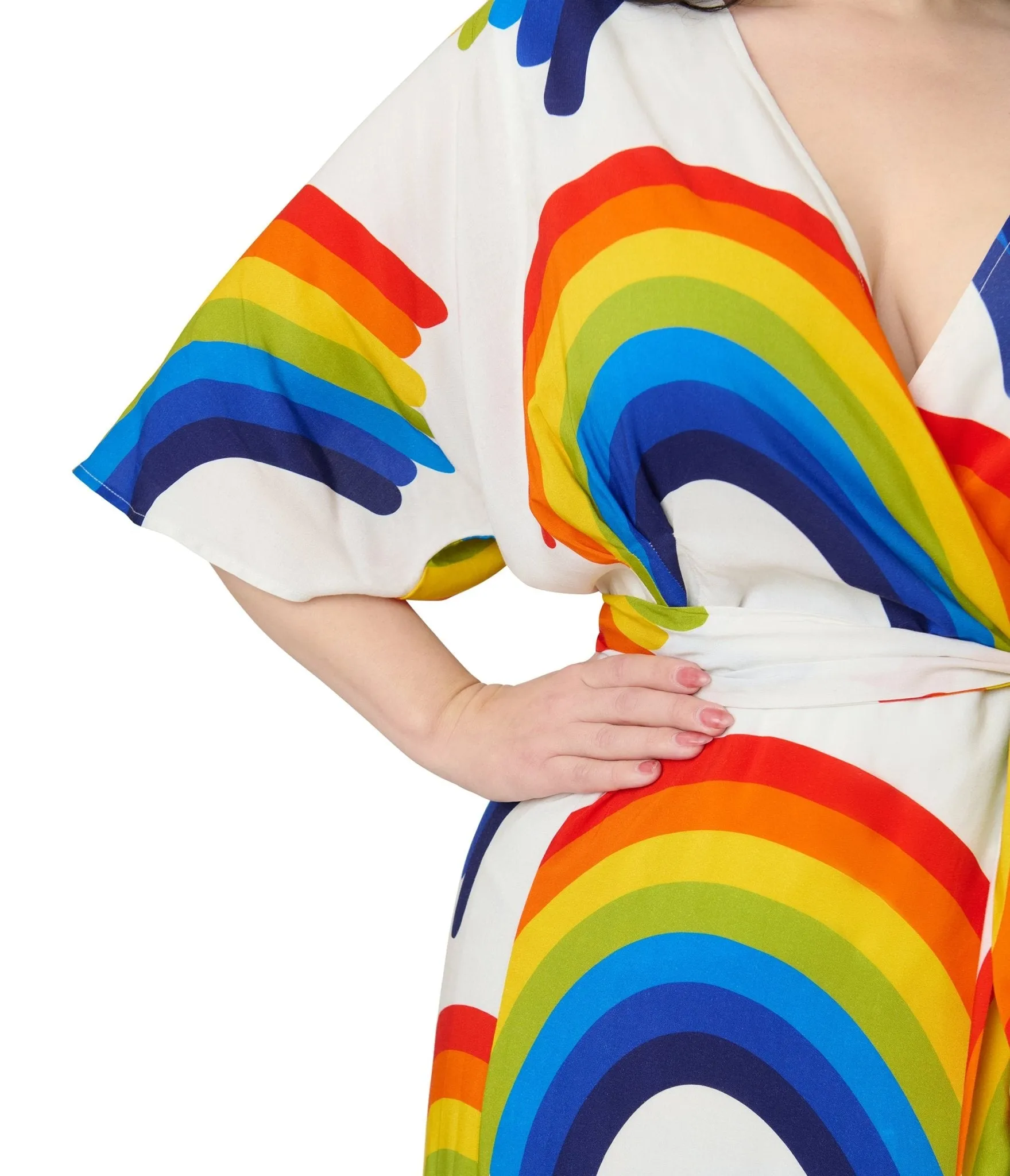 Unique Vintage Plus Size Rainbow Wrap Midi Dress Casual Everyday Look