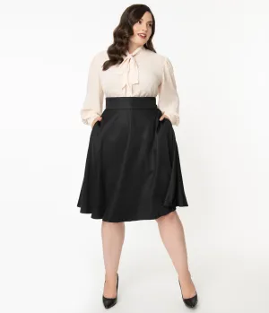 Unique Vintage Plus Size Retro Style Black High Waist Vivien Swing Skirt Comfortable Travel Wear
