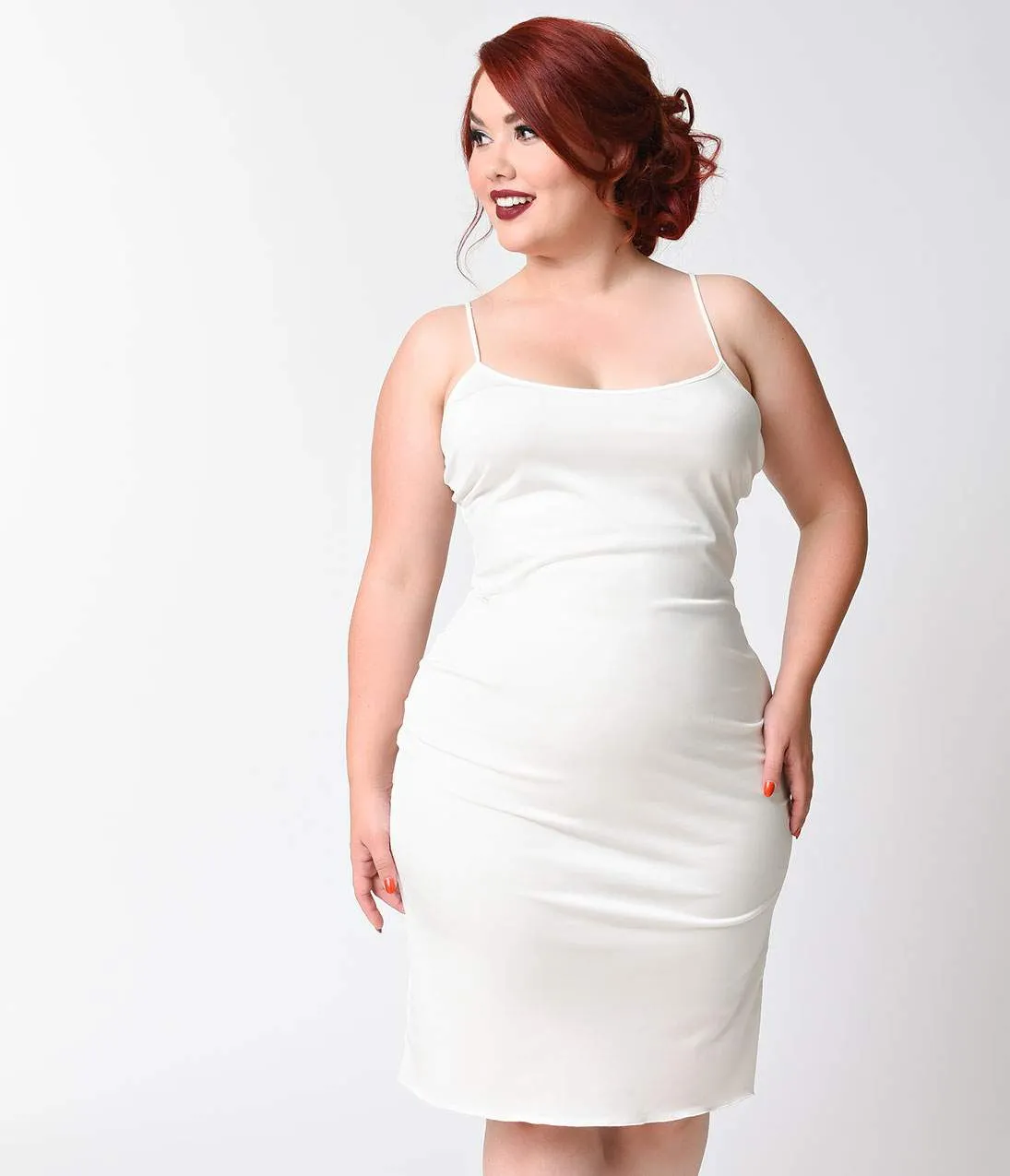 Unique Vintage Plus Size Short White Stretch Slip Party Look