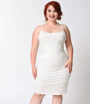 Unique Vintage Plus Size Short White Stretch Slip Party Look