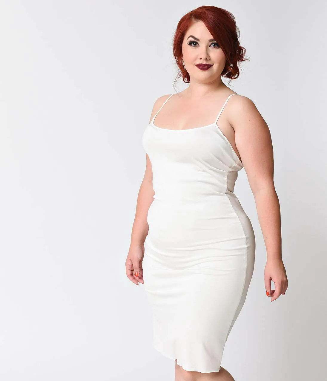 Unique Vintage Plus Size Short White Stretch Slip Party Look
