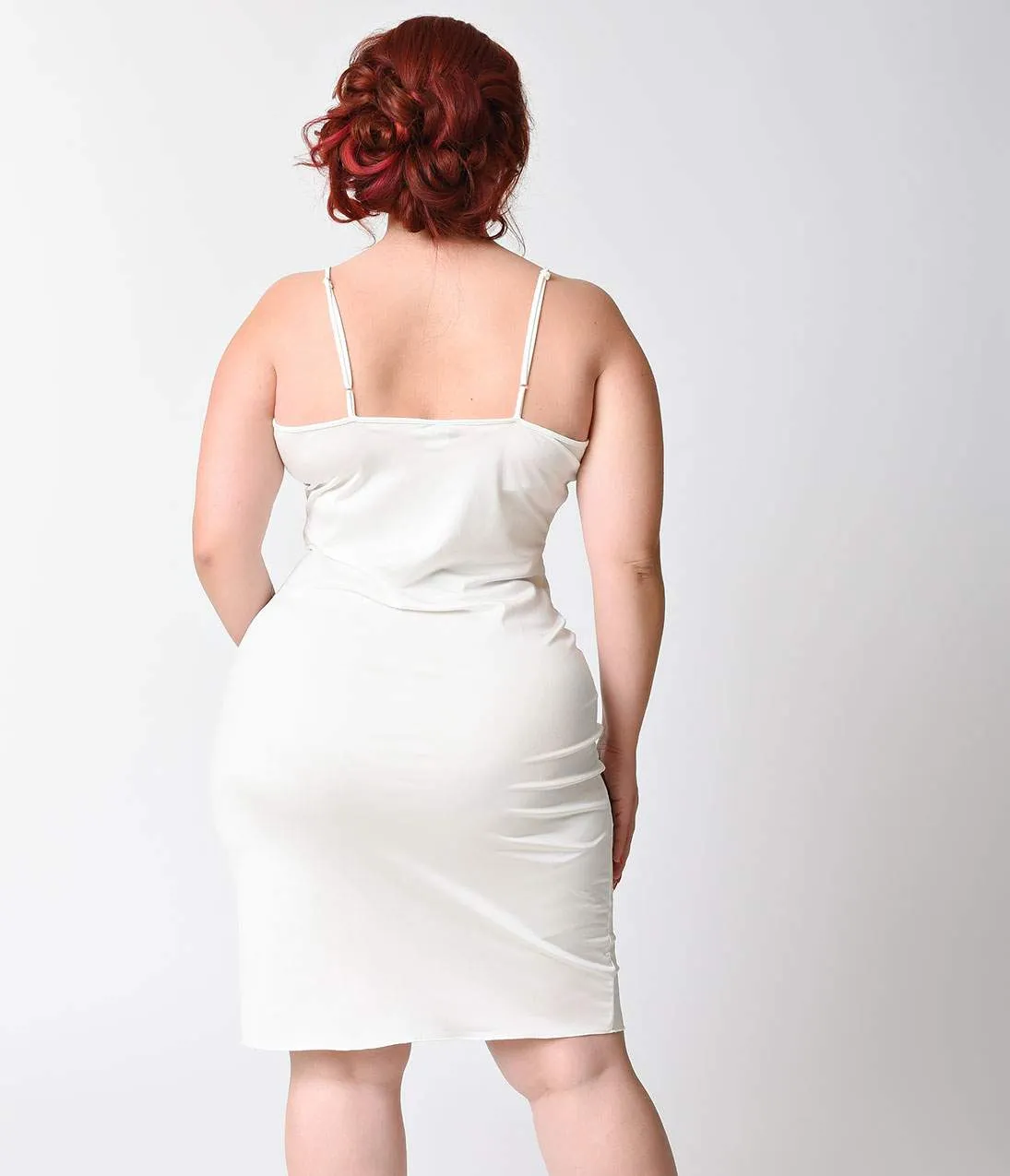 Unique Vintage Plus Size Short White Stretch Slip Party Look