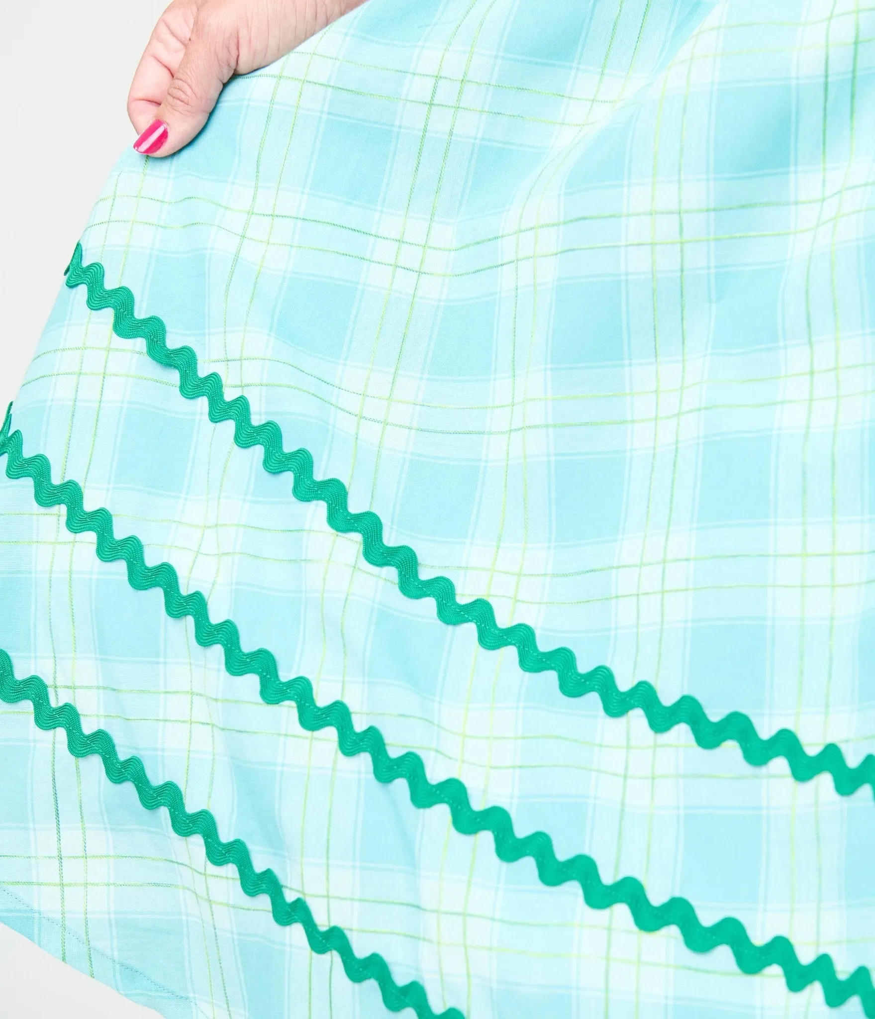 Unique Vintage Plus Size Teal Plaid & Green Cotton Swing Dress Casual Everyday Look