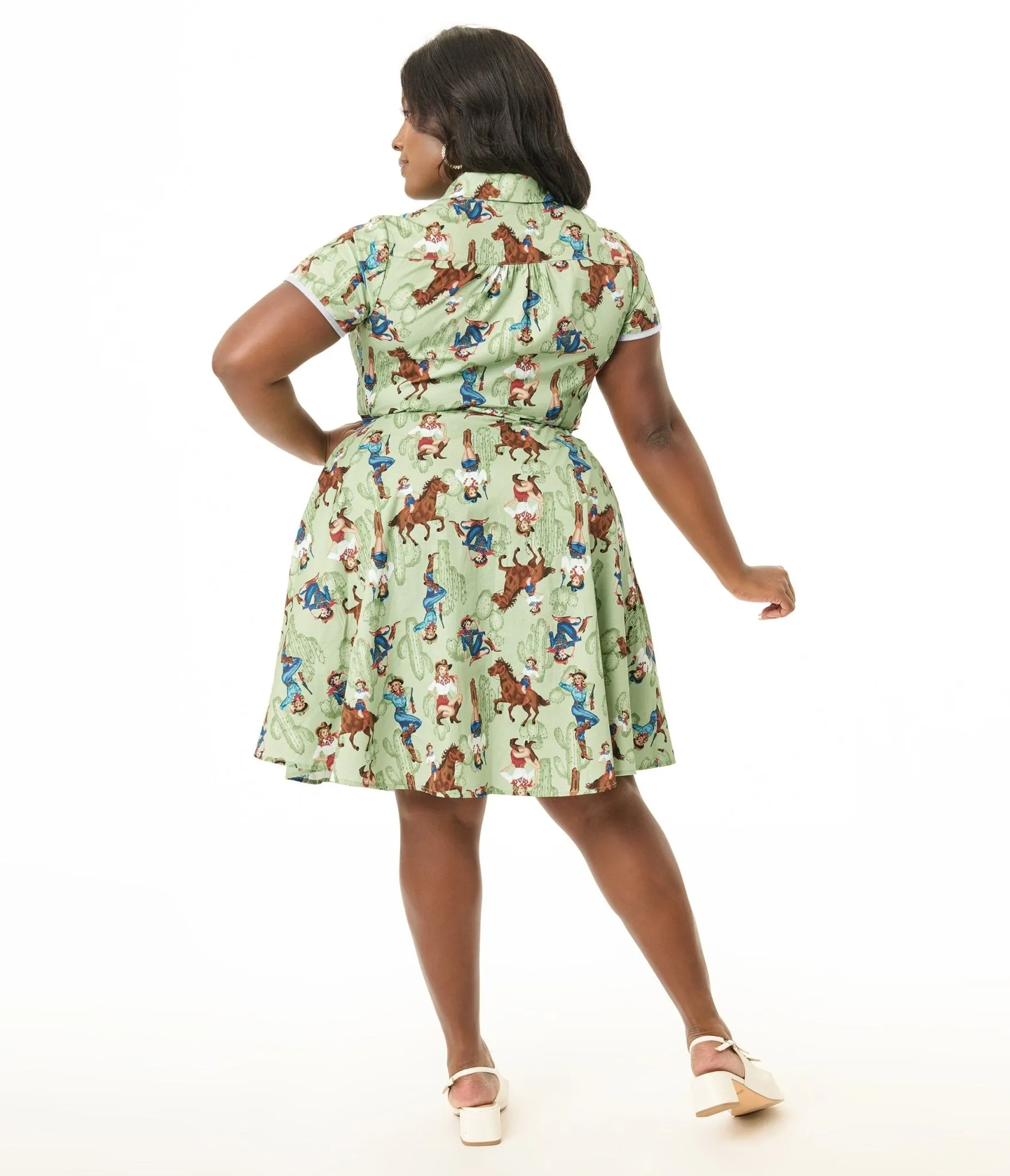 Unique Vintage Plus Size Western Pin-Ups Cotton Fit & Flare Dress Casual Everyday Look