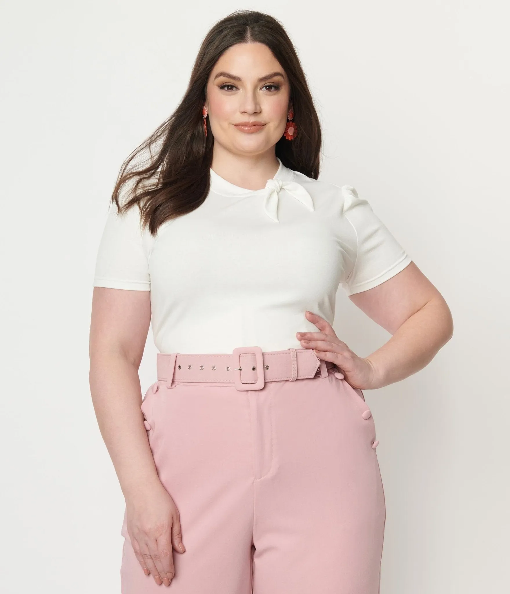 Unique Vintage Plus Size White Bow Sweetie Knit Top Easy Date Night