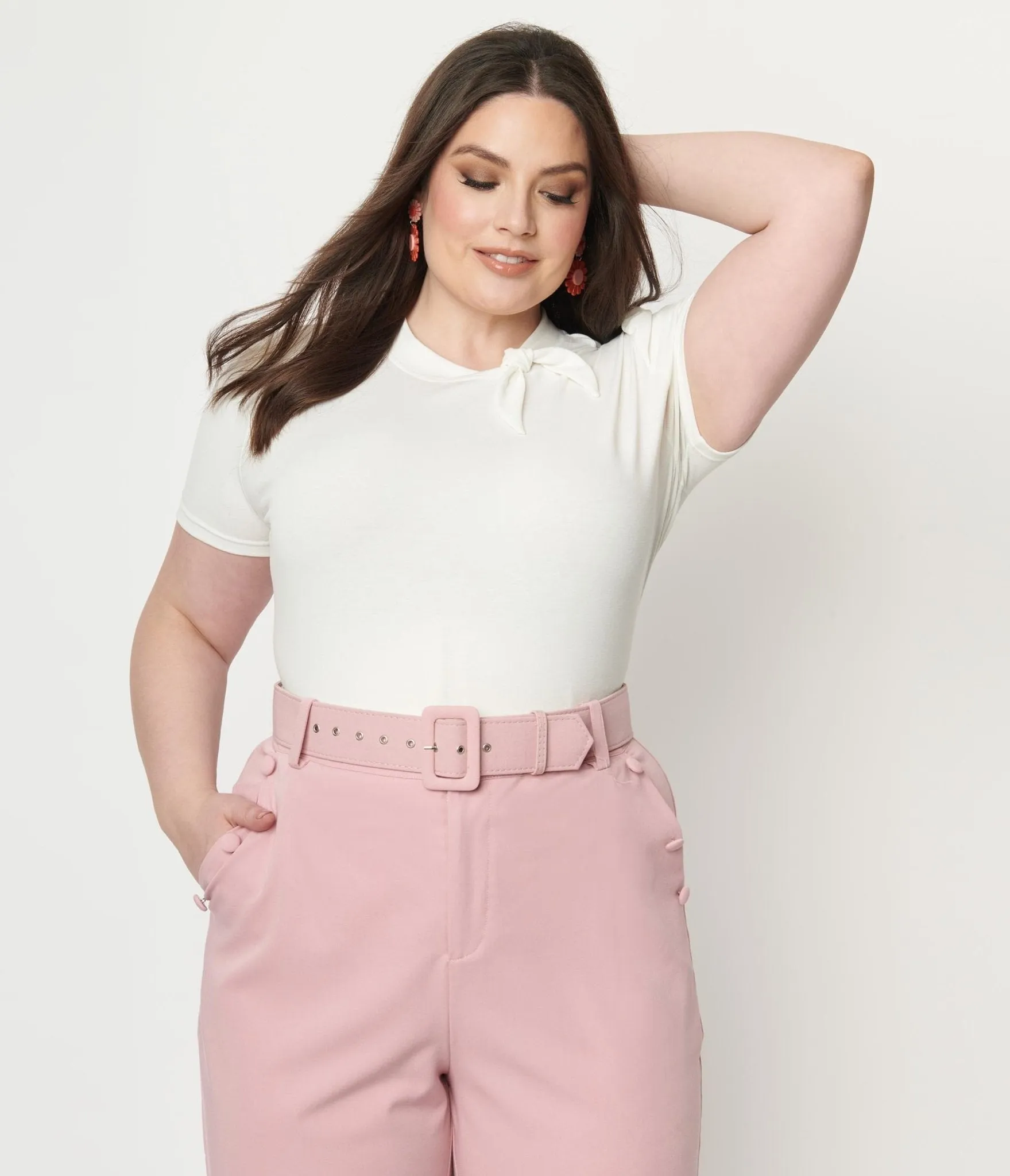 Unique Vintage Plus Size White Bow Sweetie Knit Top Easy Date Night