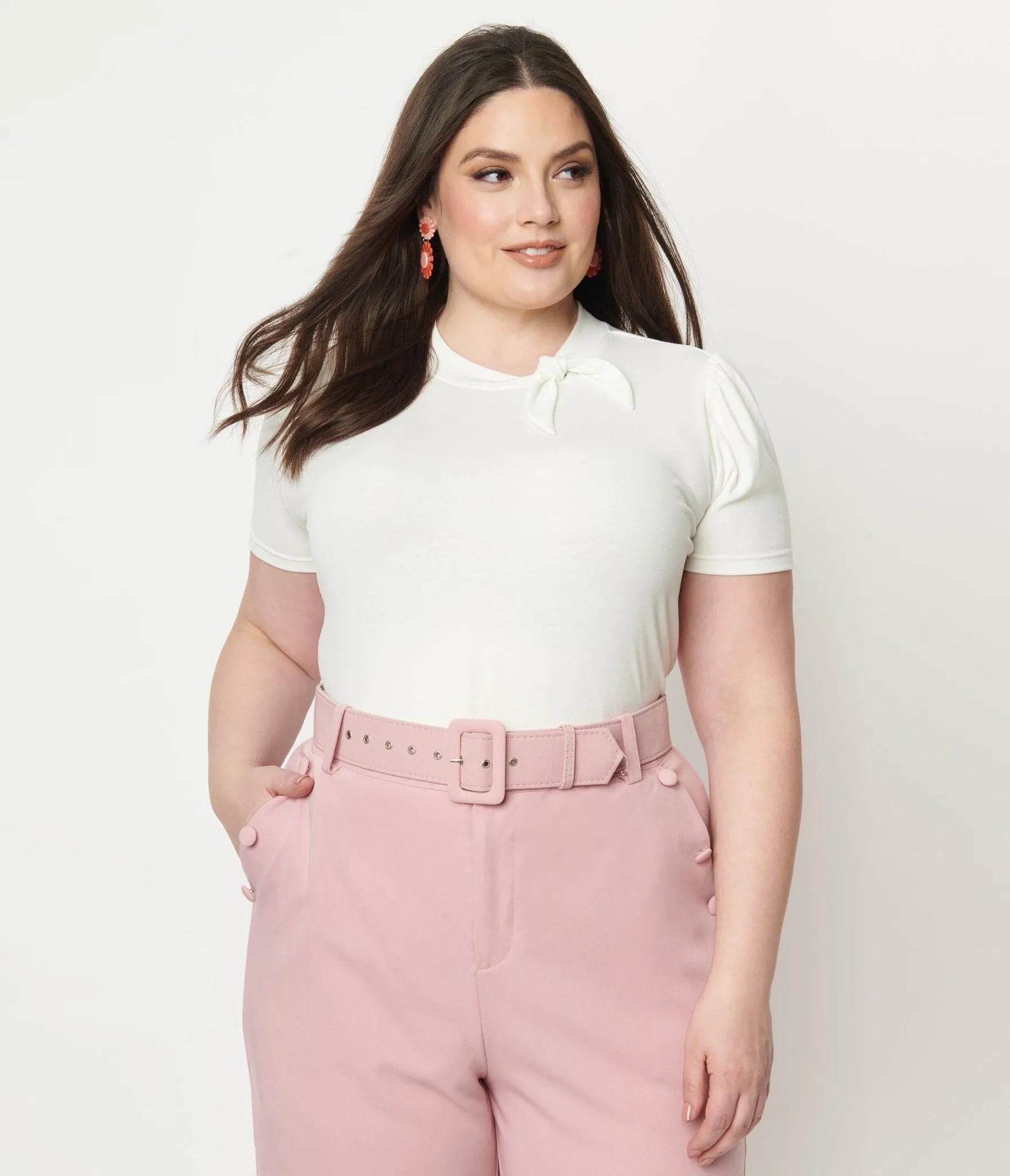 Unique Vintage Plus Size White Bow Sweetie Knit Top Easy Date Night