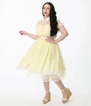 Unique Vintage Plus Size Yellow Daisy Print Hollie Swing Dress Casual Everyday Look