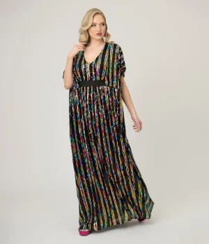 Unique Vintage Rainbow Sequin Stripe Burton Caftan Dress Casual Everyday Look