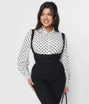 Unique Vintage White & Black Polka Sashed Bodysuit Easy Date Night