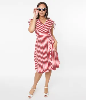 Voodoo Vixen 1940s Red & White Striped Flare Dress Casual Everyday Look